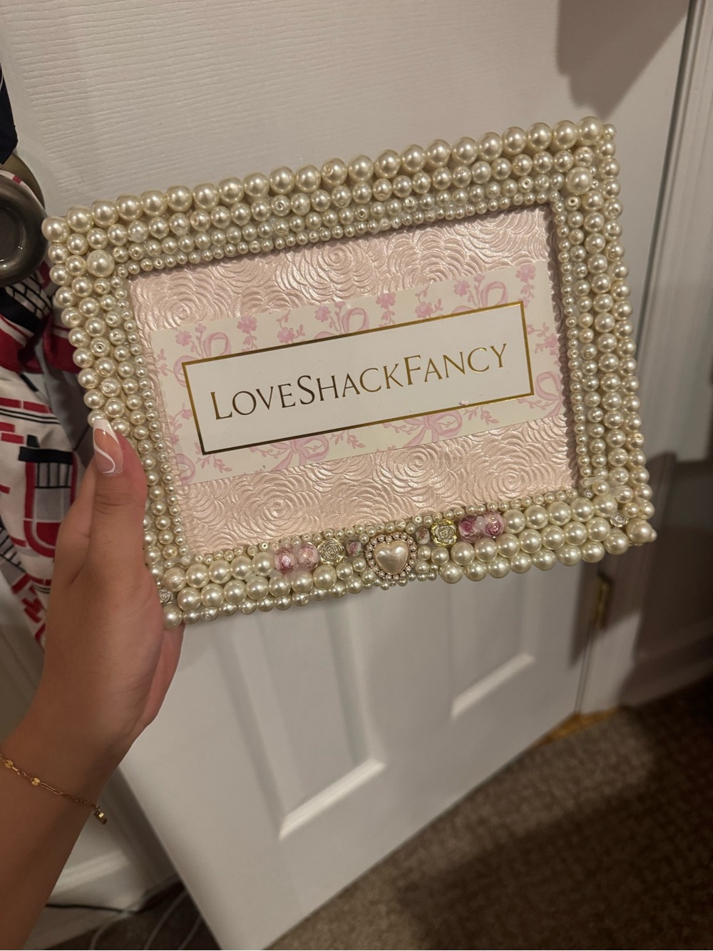 LoveShackFancy handmade Pearl Beaded Photo Frame - Ivory